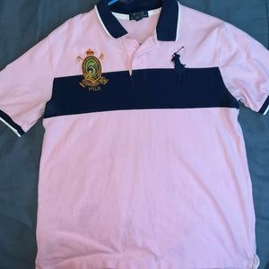 pink and blue polo shirt